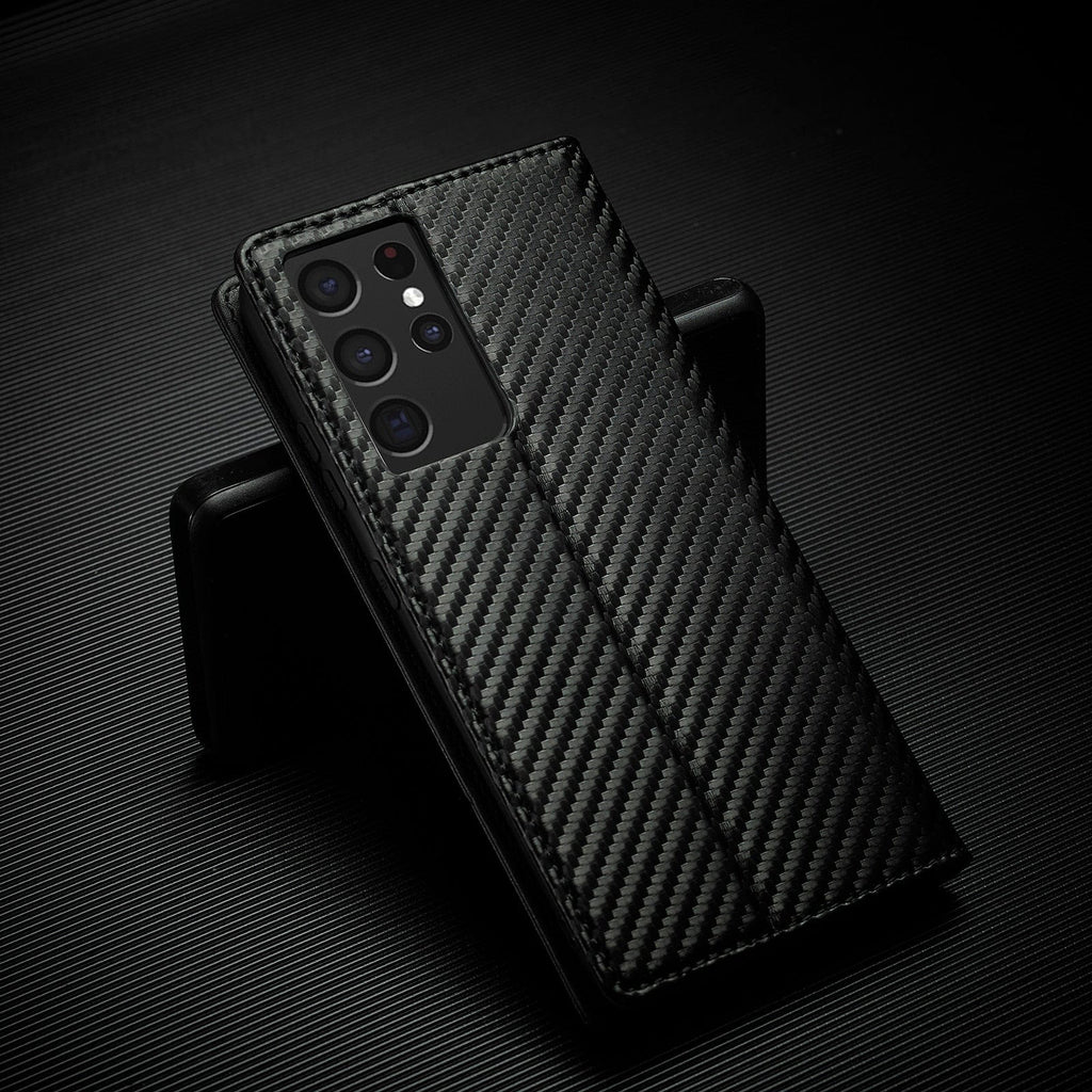 S23 Phone case | Card holder made of carbon fiber leather with magnetic closure