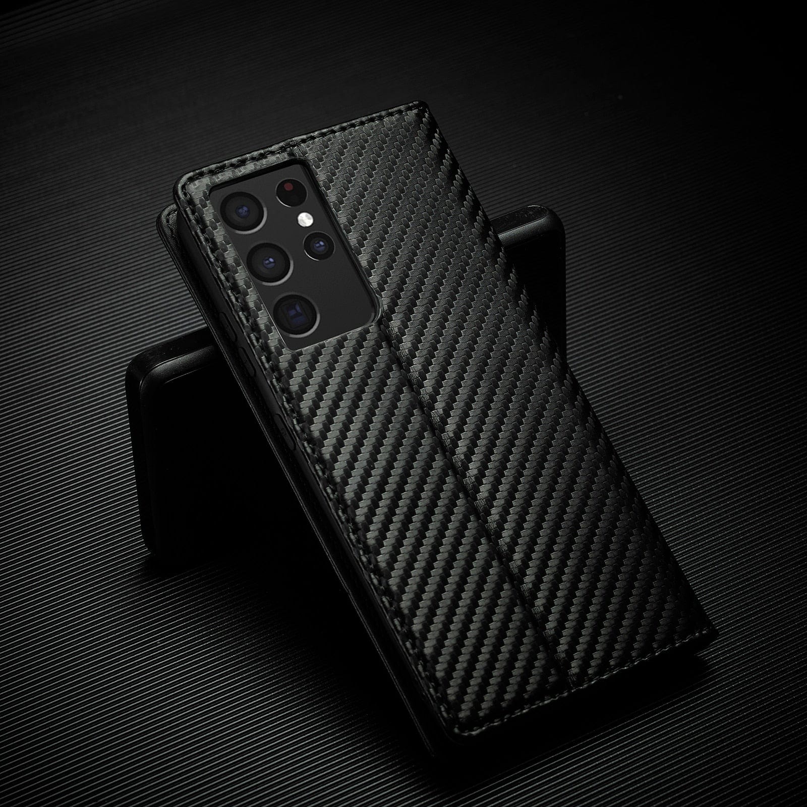 S23 Phone case | Card holder made of carbon fiber leather with magnetic closure