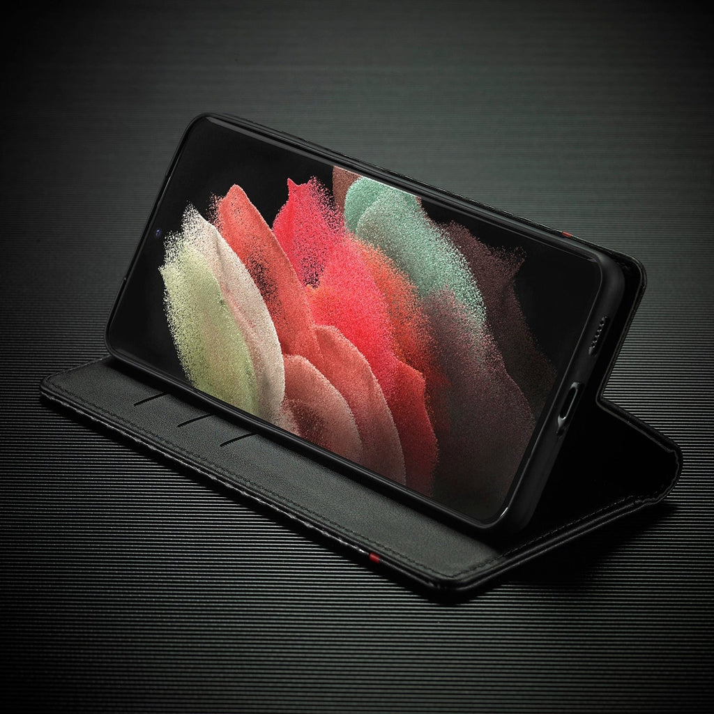 S23 Phone case | Card holder made of carbon fiber leather with magnetic closure