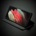 S23 Phone case | Card holder made of carbon fiber leather with magnetic closure