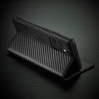 S23 Phone case | Card holder made of carbon fiber leather with magnetic closure