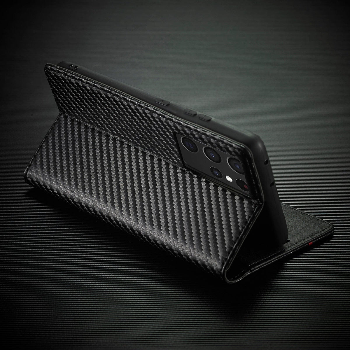 S23 Phone case | Card holder made of carbon fiber leather with magnetic closure