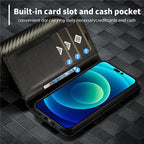 S23 Phone case | Card holder made of carbon fiber leather with magnetic closure