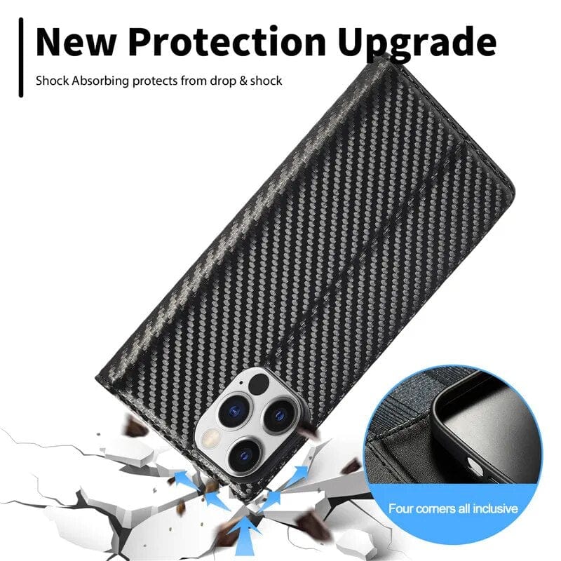 S23 Phone case | Card holder made of carbon fiber leather with magnetic closure
