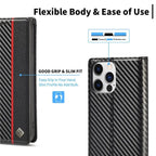 S23 Phone case | Card holder made of carbon fiber leather with magnetic closure