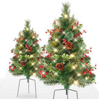 Christmas urn decoration with LED lights | Realistic pine branches & berries | Indoor and outdoor