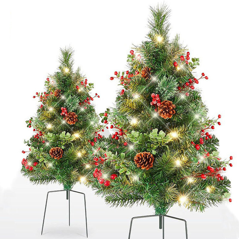 Christmas urn decoration with LED lights | Realistic pine branches & berries | Indoor and outdoor