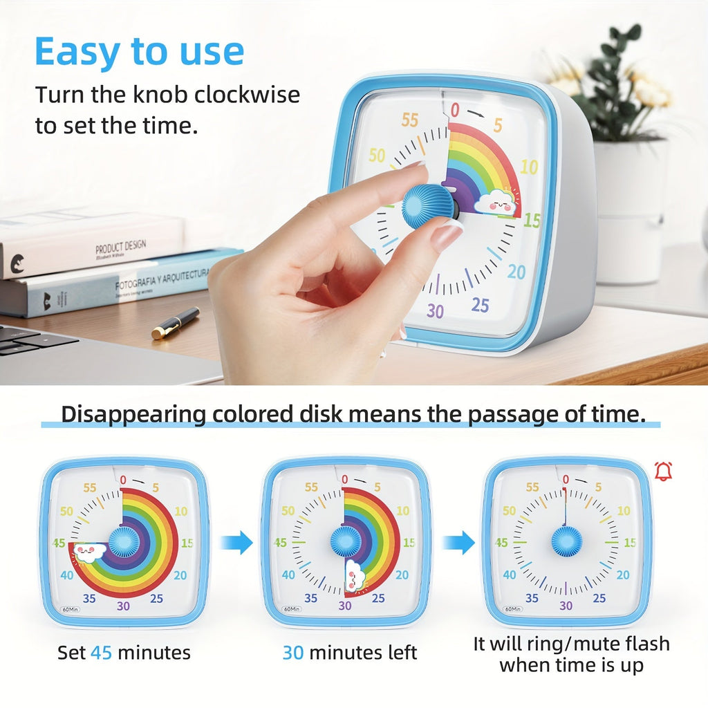 Rainbow Time Management Timer – Visual 60-Minute Countdown Timer for Study, Work and Home