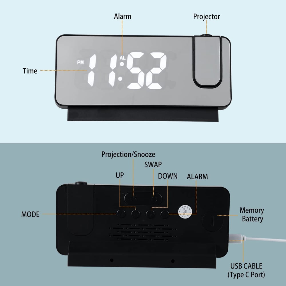 Digital Projection Clock – Time Image Projectable up to 5 m