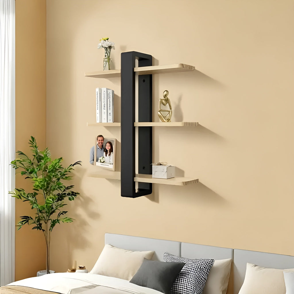 NordWood Wall Shelf | Solid Pine | 3 Levels | Space-saving & Decorative | Natural Wood