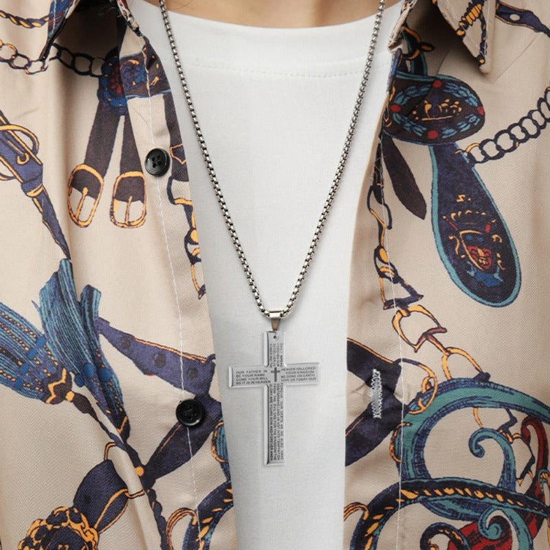 Engraved Lord's Prayer Cross Necklace