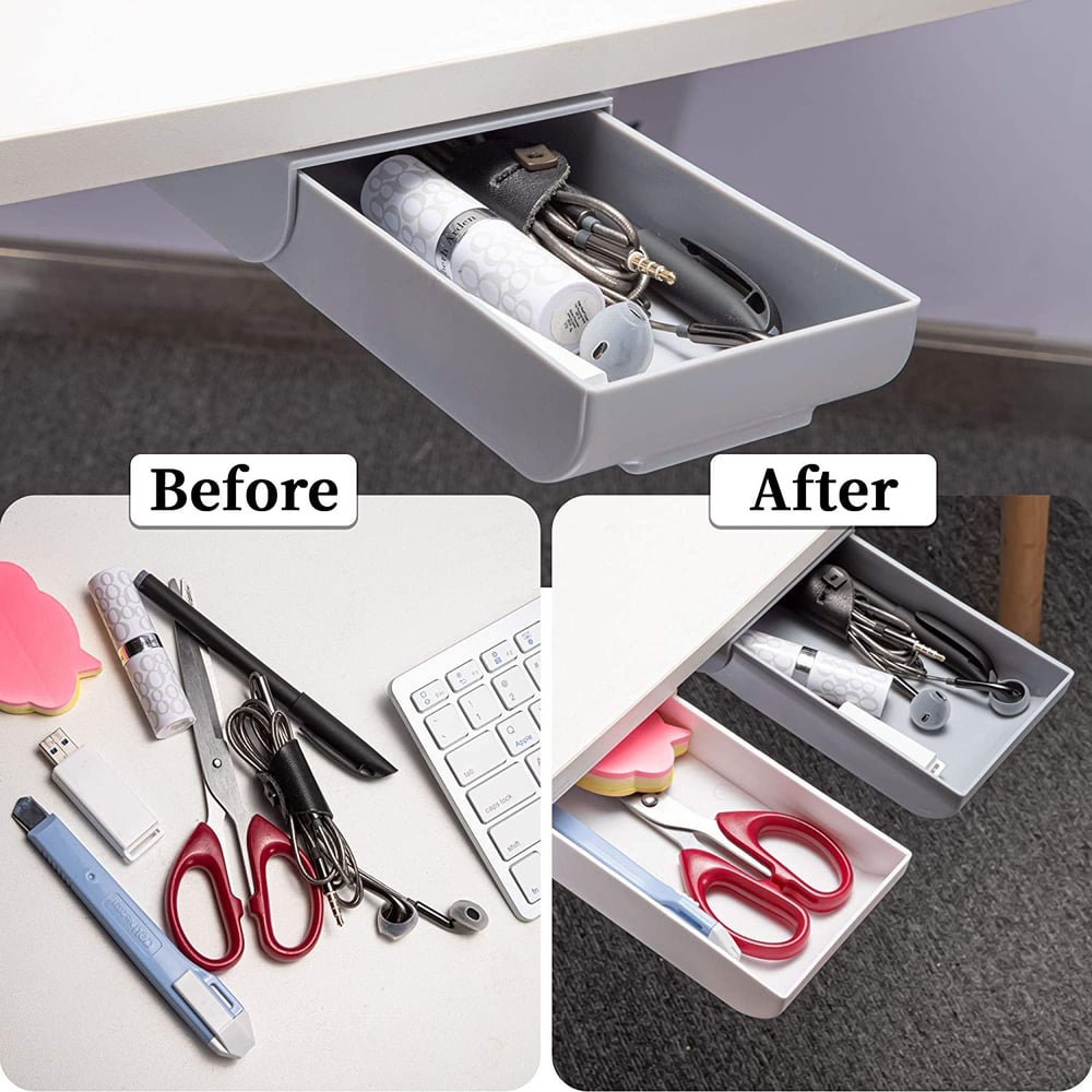 Invisible drawer under the desk – Slim, hidden storage for workspace organization