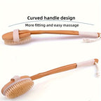 Back Boar Bristles Cleaning Sponge for the Shower - Long Wooden Handle Bath Sponge Brush, Soft Natural Bristles for Back Cleaning