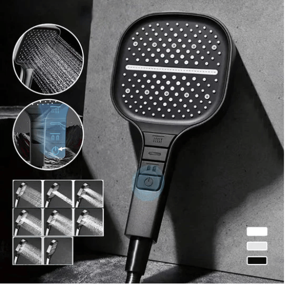 HydraLux 7-Setting Shower Head – Water-Saving & Anti-Scale – Square Chrome