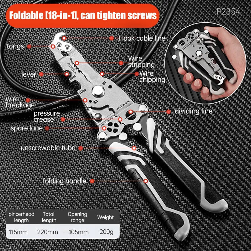 Foldable 8-in-1 Wire Stripper for Electrical Work