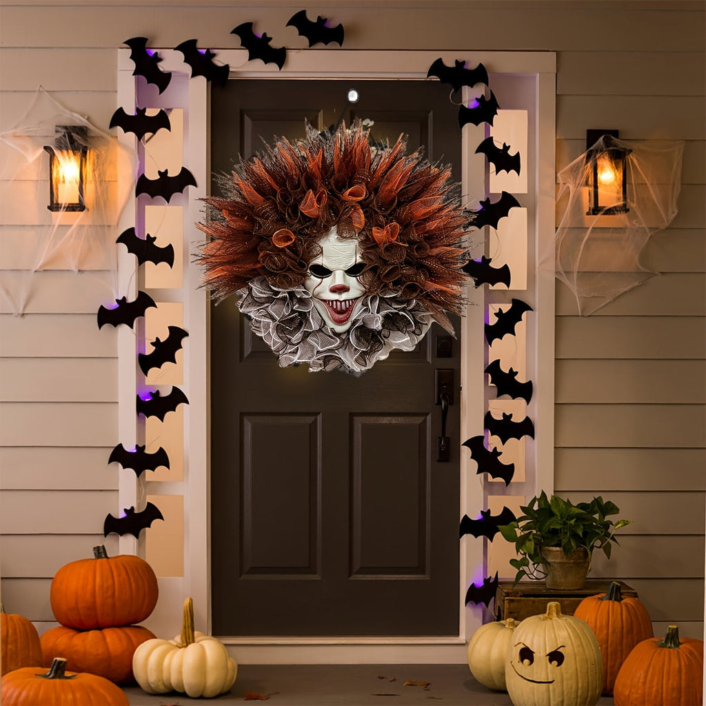 Halloween Scary Clown Mesh Wreath | Creepy Front Door Decor