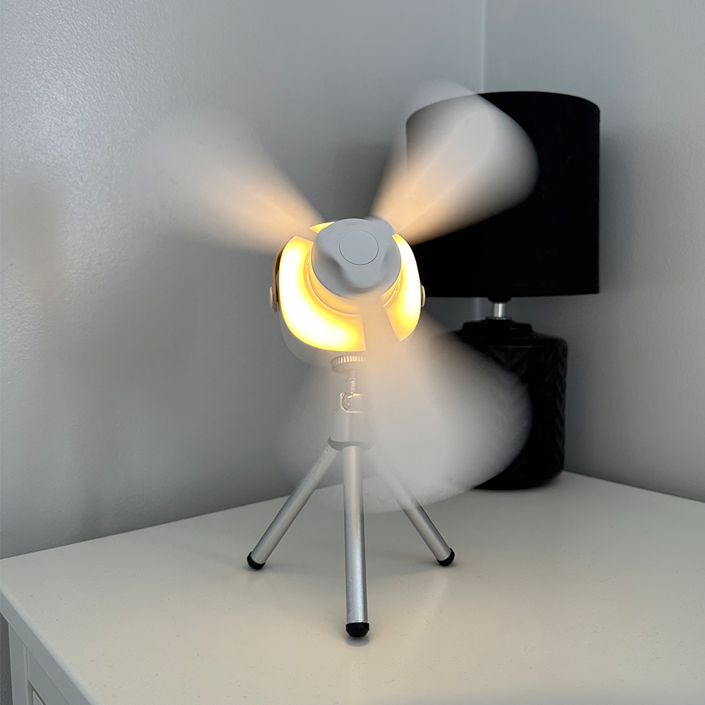 Mini portable ceiling fan with LED light & remote control – 4 speeds, USB rechargeable