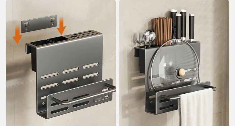 ChefSpace Wall-mounted Knife Holder with Cutting Board Storage – Stainless Steel
