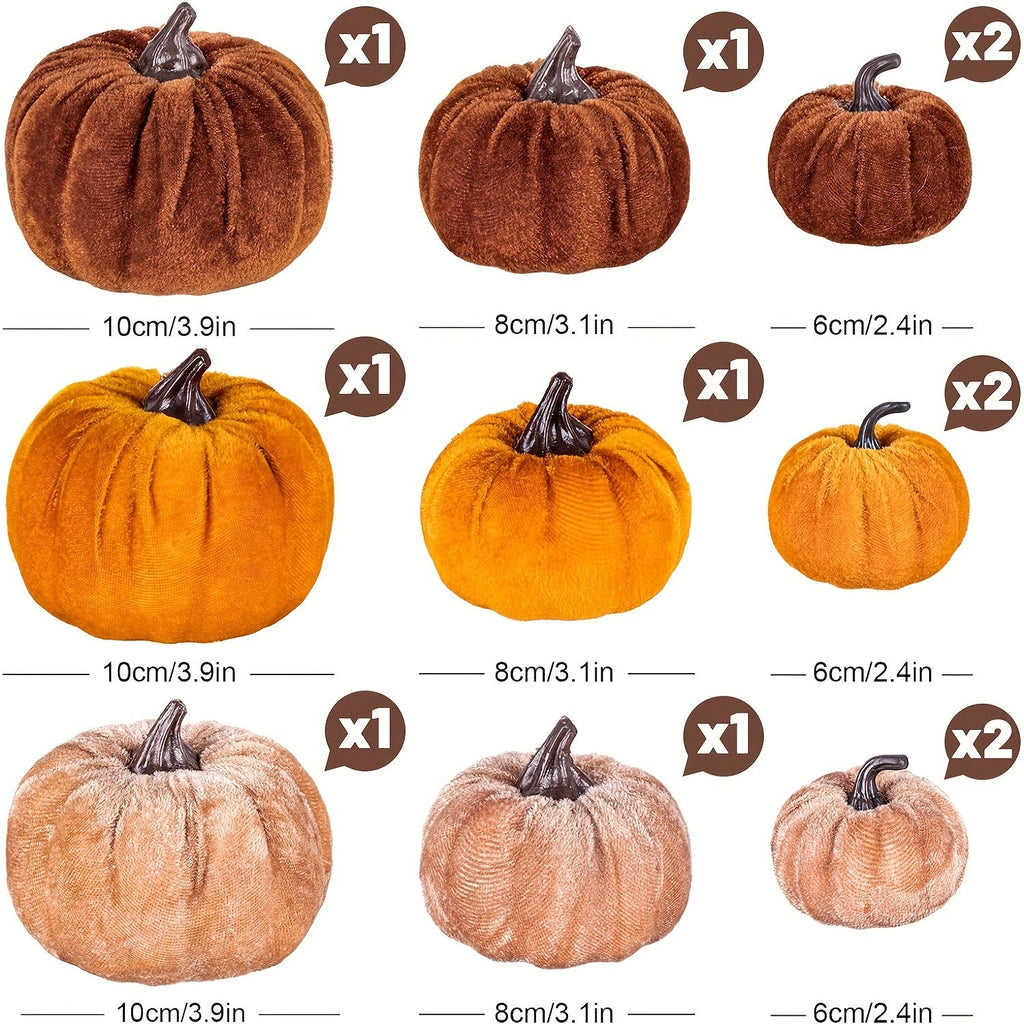 Autumn Decoration Pumpkin Set – 12 Pieces Artificial Pumpkins with Velvet Finish