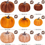 Autumn Decoration Pumpkin Set – 12 Pieces Artificial Pumpkins with Velvet Finish