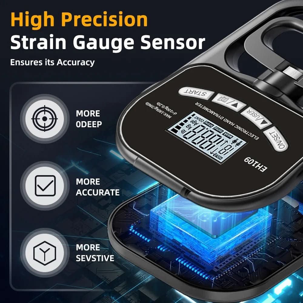 Precise hand-held measuring device for grip force measurement up to 120 kg