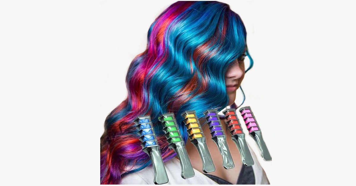 6 Piece Set Shimmer Hair Chalk Comb