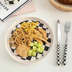 Checked Stainless Steel Silver Cutlery Black Red Yellow Green