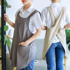 Cotton Linen Cross Back Apron Pockets