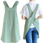 Cotton Linen Cross Back Apron Pockets