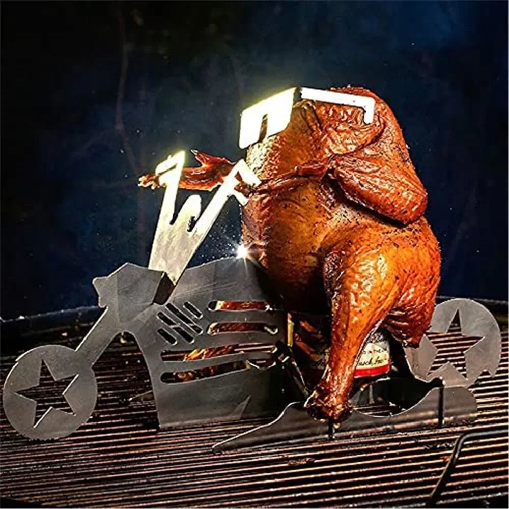 CHICKEN GRILL STAND – Stainless Steel BBQ Rack with Beer Can Holder