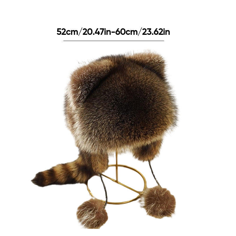 Sweet Faux Fur Raccoon Tail Parent-Child Plush Hat