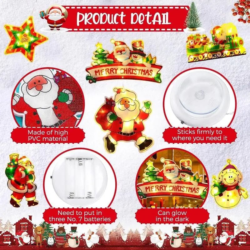 Christmas Window Hanging Lights - Battery Operated Christmas Lighted Decorations