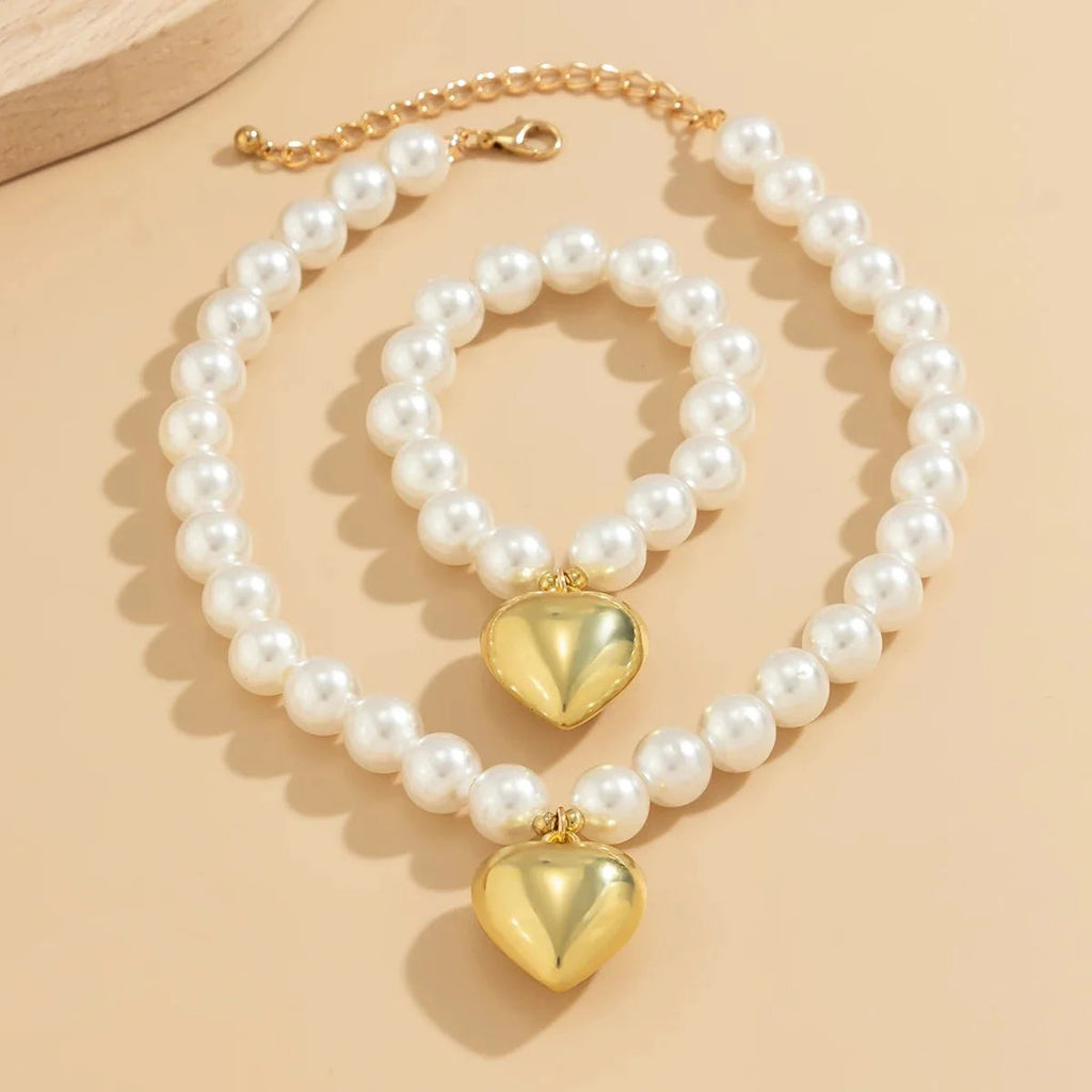 Chunky Heart Pendant Necklace and Bracelet Set