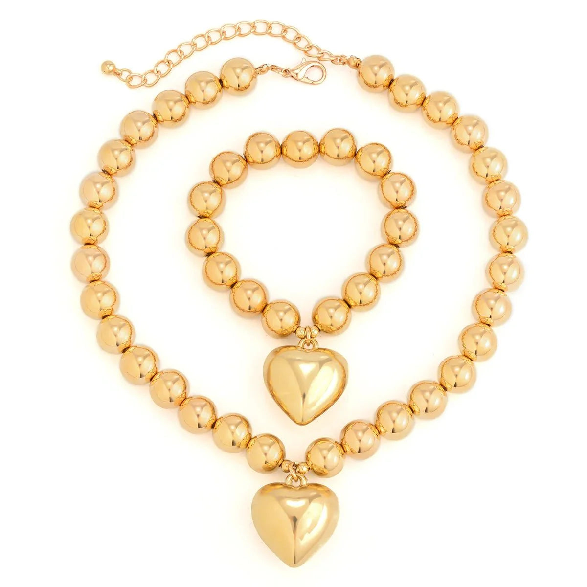 Chunky Heart Pendant Necklace and Bracelet Set