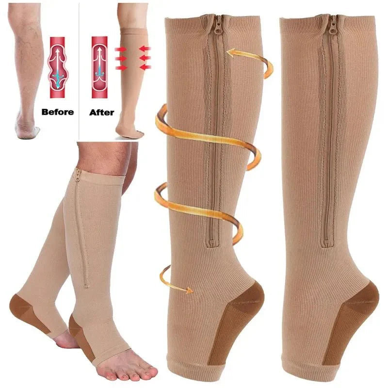 CIRCULOFLEX – Zipper Compression Socks 20-30 mmHg with Open Toe Design
