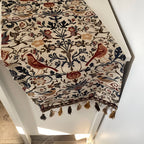 EVERBLOOM LINENS – Elegant Table Runner with Floral & Bird Jacquard Design