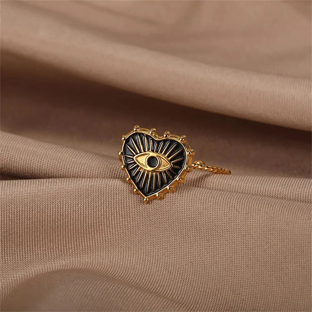 Classy Evil Eye Heart & Rectangle Rings