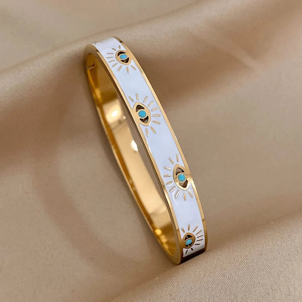 Classy Evil Eye White Enamel Bangle Bracelet