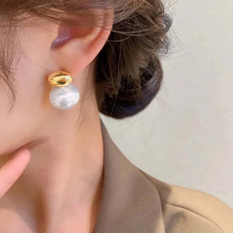 Classy Gold Accented Pearl Stud Earrings