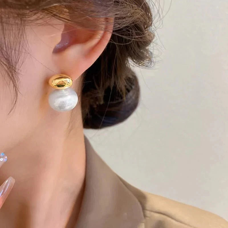 Classy Gold Accented Pearl Stud Earrings