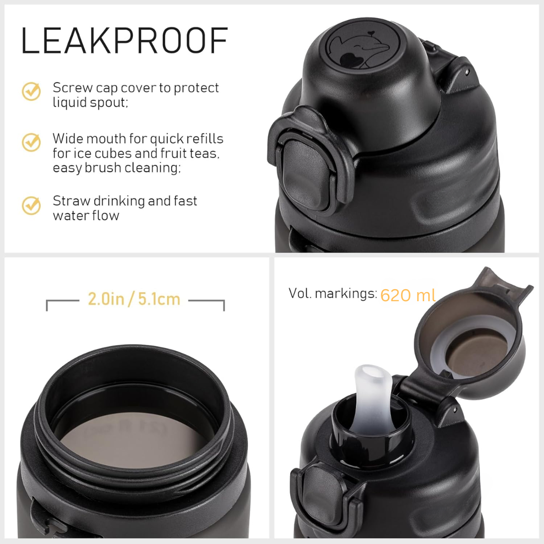 Collapsible 600 ml Silicone Water Bottle - Leakproof & BPA-free