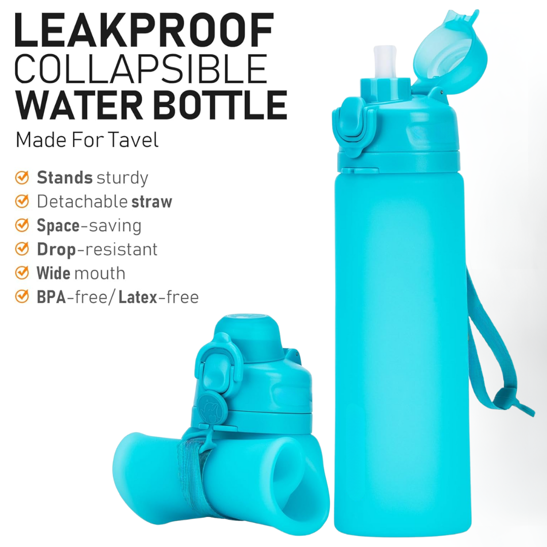 Collapsible 600 ml Silicone Water Bottle - Leakproof & BPA-free