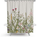 Colorful Floral Print Polyester Shower Curtain with Nordic Green Leaf Design