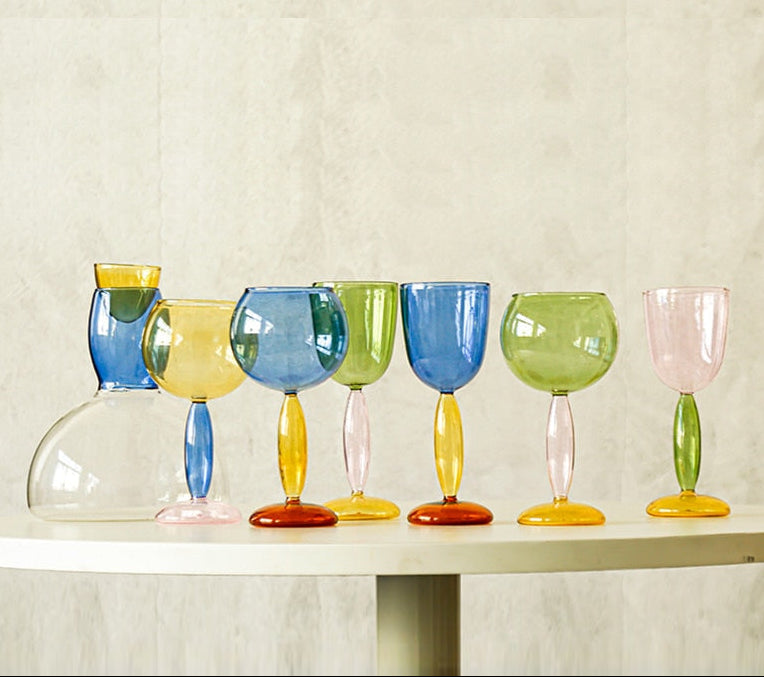 Chalice and carafe made of colored glass by Phillips