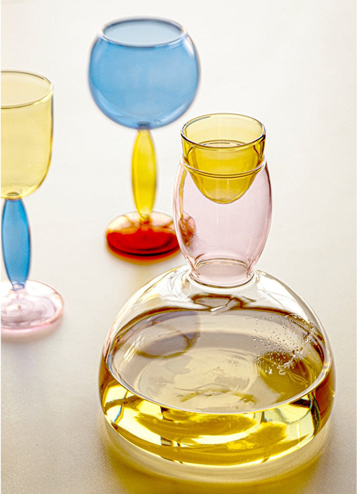 Chalice and carafe made of colored glass by Phillips
