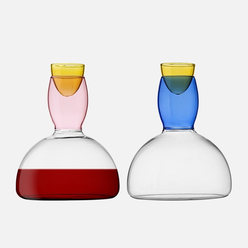 Chalice and carafe made of colored glass by Phillips