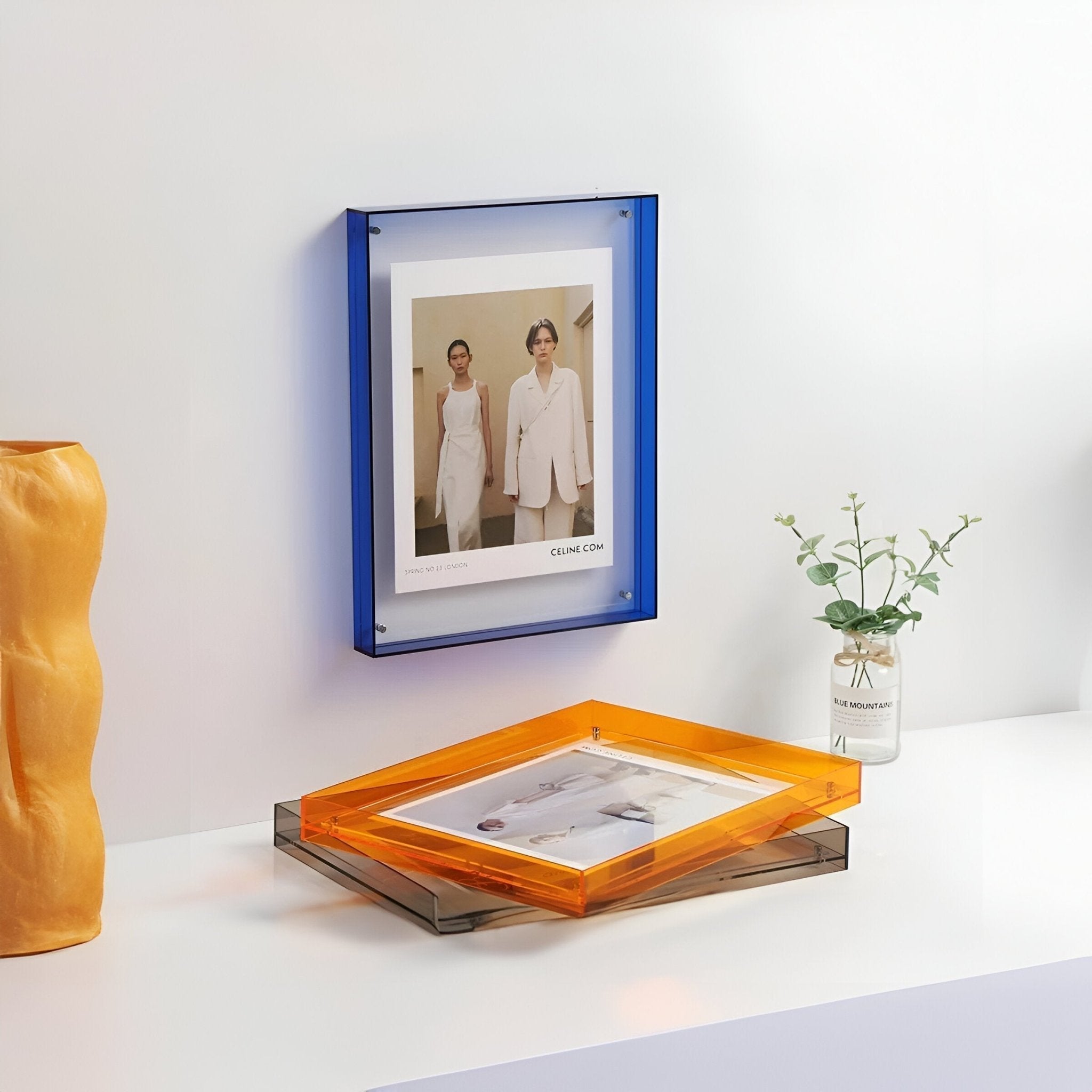 Colored transparent acrylic frame for modern displays