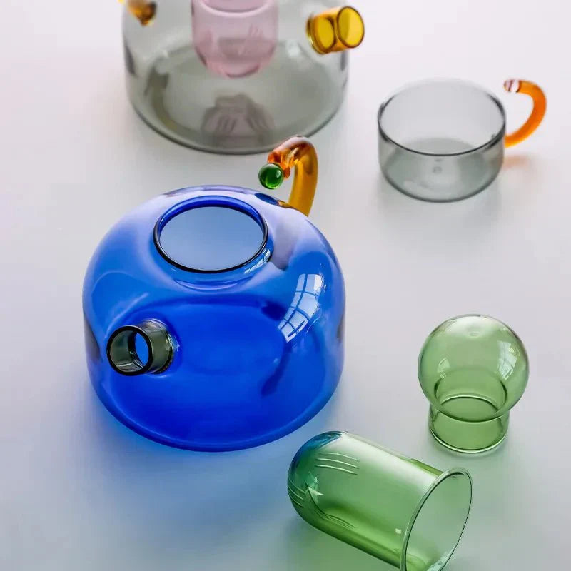 Contrasting Color Glass Teapot Set – Stylish & Heat Resistant Design