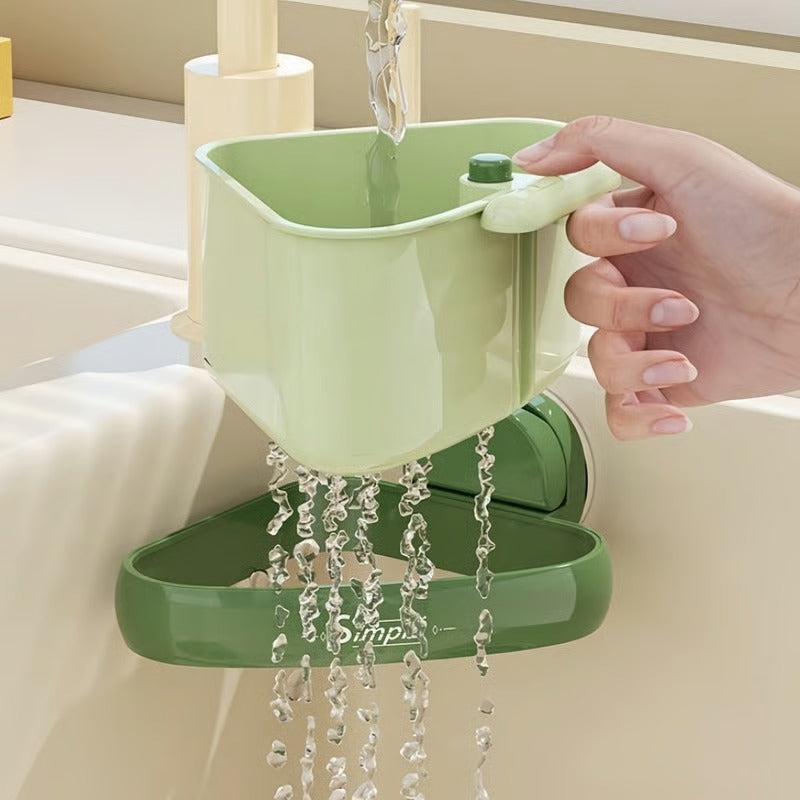 Corner drain basket with suction cup – With floor flap for touch-free disposal