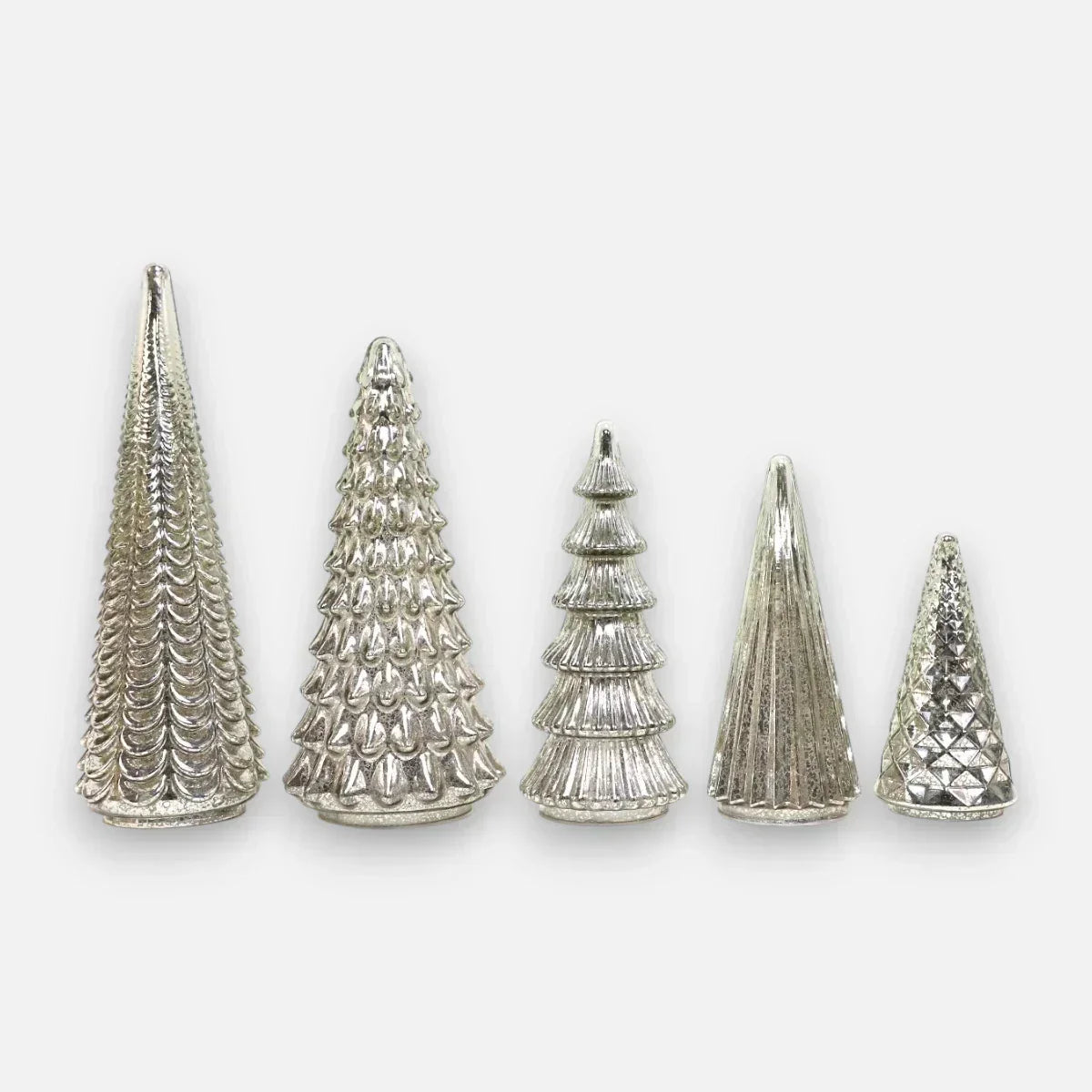 GlansPine LED Pine Set – 5-piece Silver Christmas Decoration with Warm Light